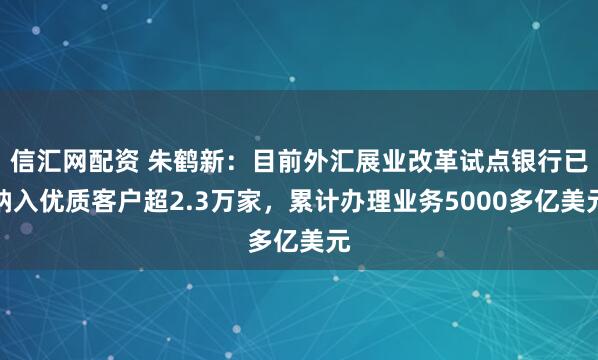 信汇网配资 朱鹤新：目前外汇展业改革试点银行已纳入优质客户超2.3万家，累计办理业务5000多亿美元