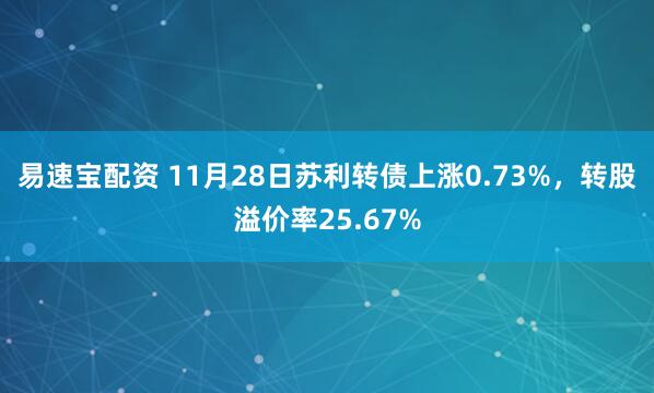 易速宝配资 11月28日苏利转债上涨0.73%，转股溢价率25.67%